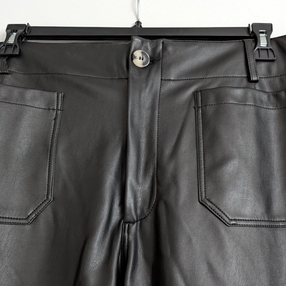 Anthropologie Black Cropped Leather Pants - Picture 2 of 6